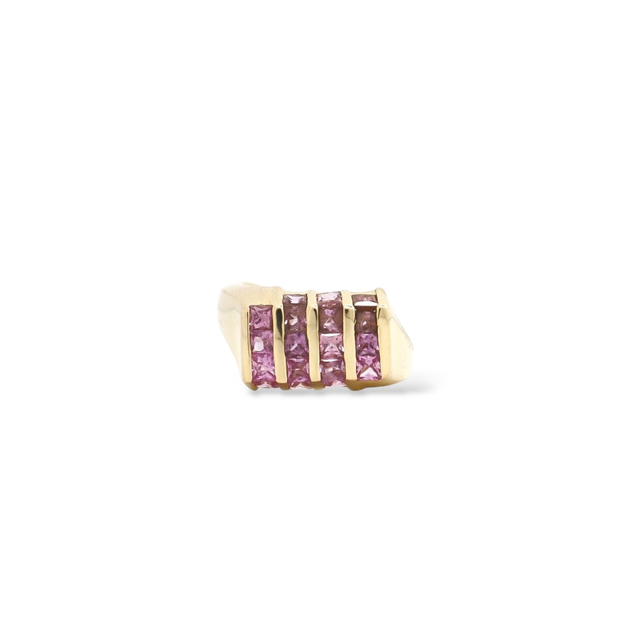 YELLOW GOLD LADY'S RING WITH SQUARE CUT PINK SAPPHIRES