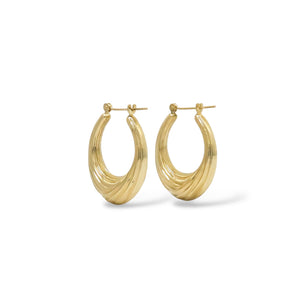 YELLOW GOLD SHELL STYLE POLISHED HOOP EARRINGS