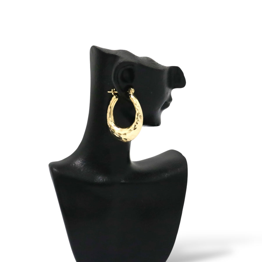 YELLOW GOLD HAMMERED HOOP EARRINGS