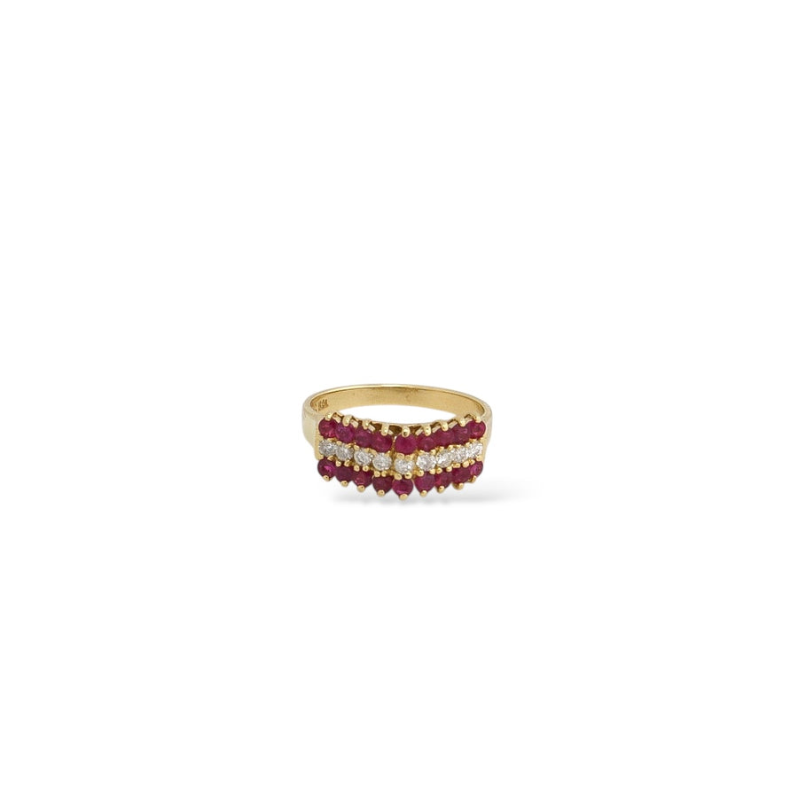 YELLOW GOLD LADY'S RING WITH RUBY AND NATURAL DIAMONDS