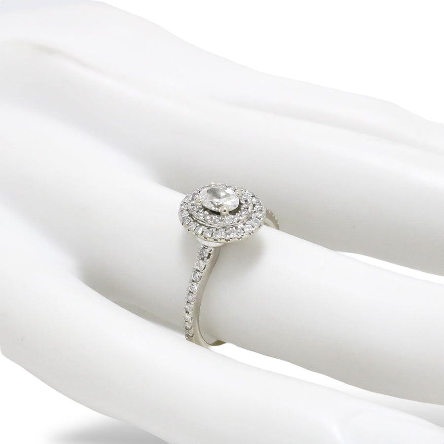 WHITE GOLD TWO ROW BEZEL NATURAL DIAMOND LADY'S RING