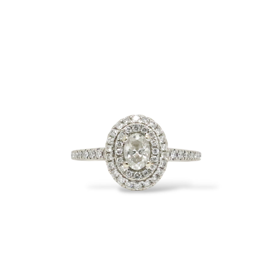 WHITE GOLD TWO ROW BEZEL NATURAL DIAMOND LADY'S RING