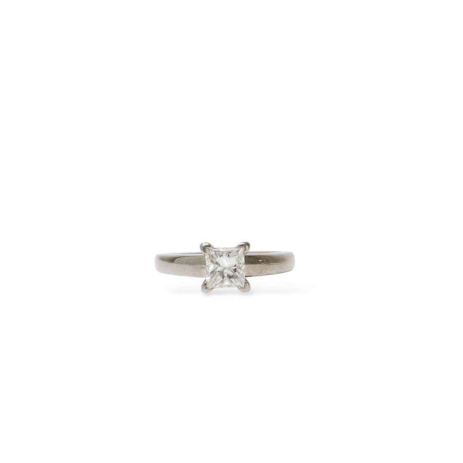 WHITE GOLD AND PLATINUM PRINCESS CUT NATURAL DIAMOND SOLITAIRE RING