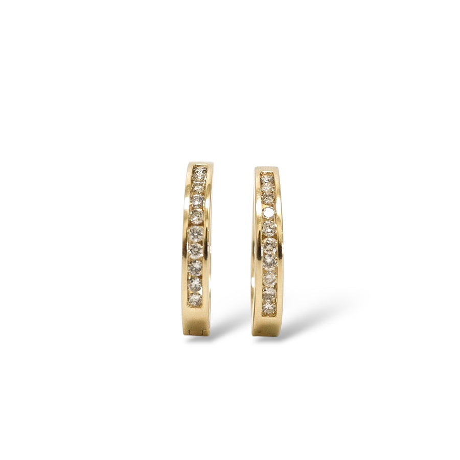 YELLOW GOLD HOOP EARRINGS WITH ROUND NATURAL DIAMONDS