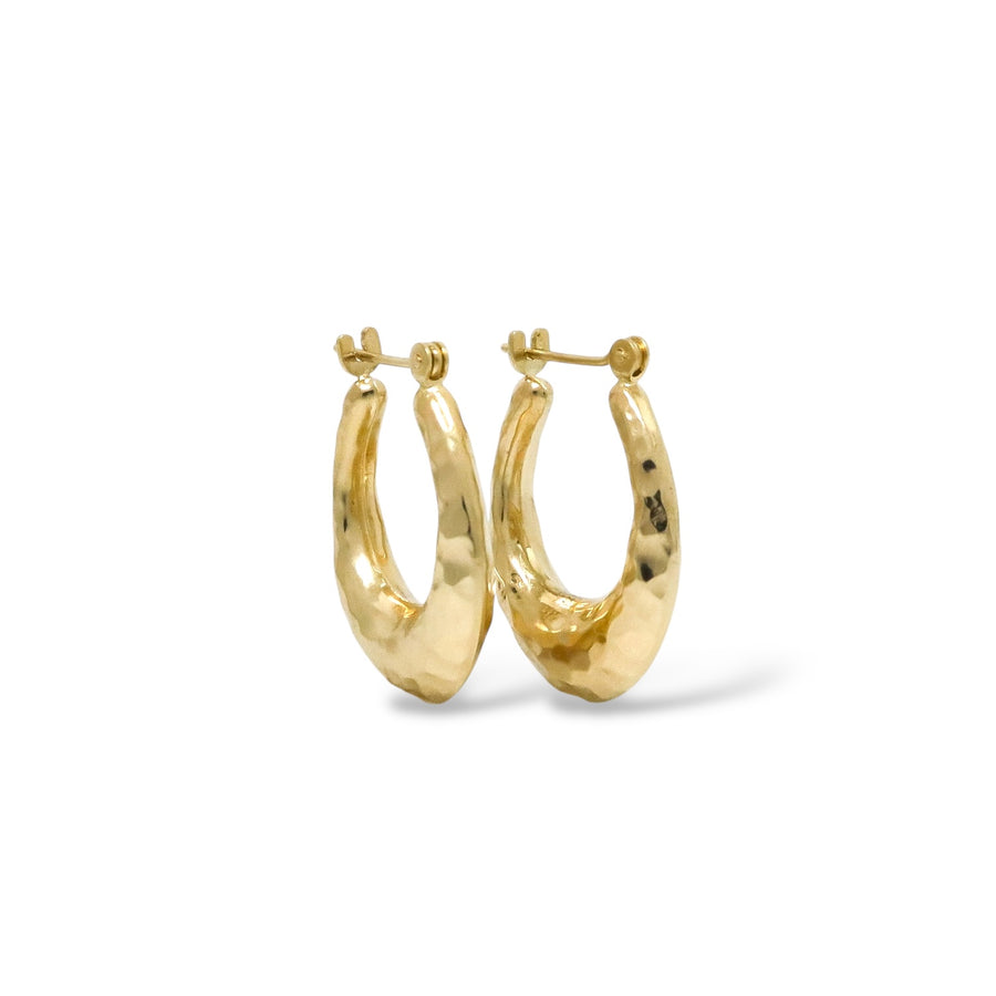 YELLOW GOLD HAMMERED HOOP EARRINGS