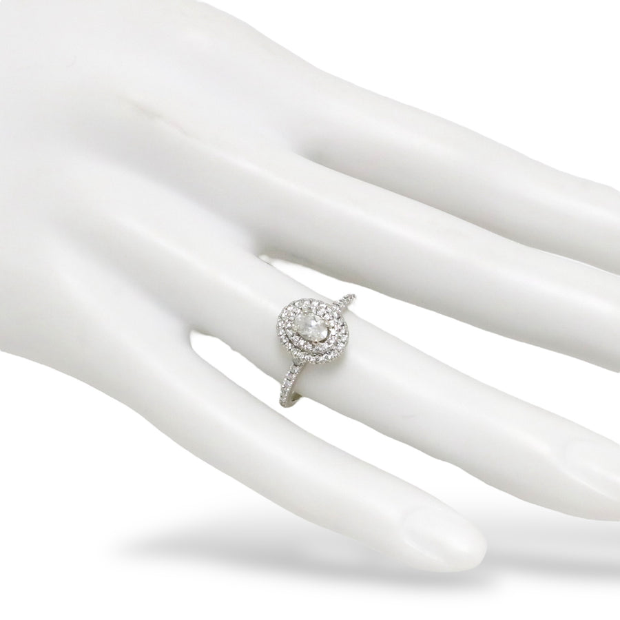 WHITE GOLD TWO ROW BEZEL NATURAL DIAMOND LADY'S RING