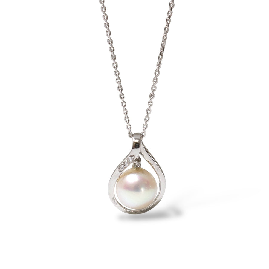 WHITE GOLD CULTURED PEARL PENDANT WITH CHAIN