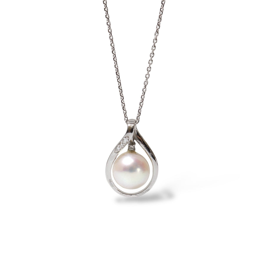 WHITE GOLD CULTURED PEARL PENDANT WITH CHAIN