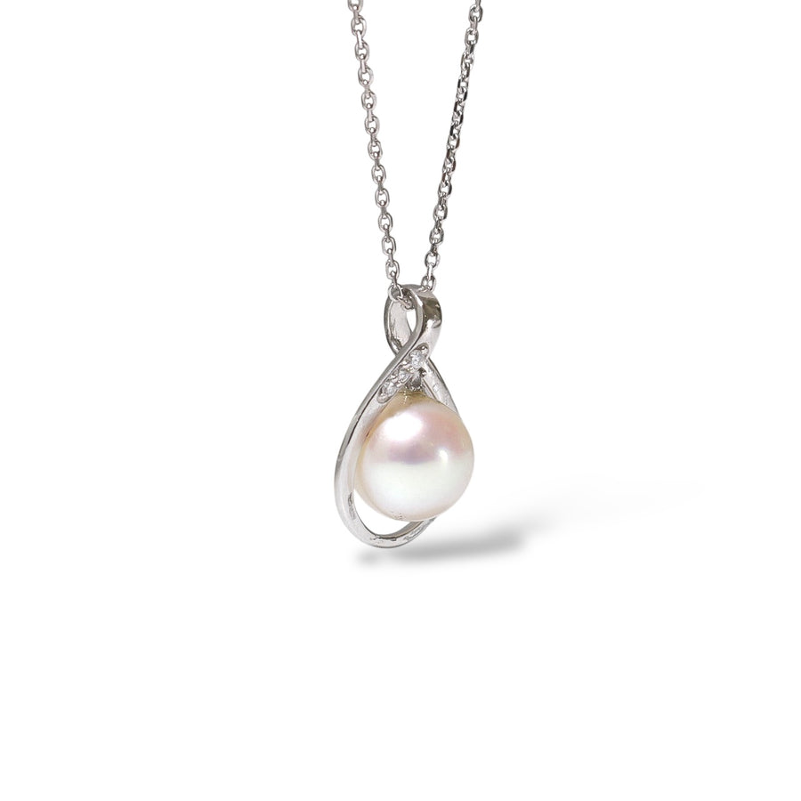 WHITE GOLD CULTURED PEARL PENDANT WITH CHAIN