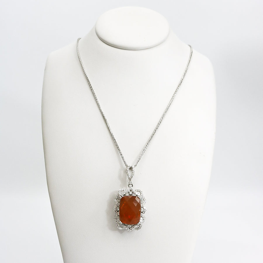 FIRE OPAL & DIAMOND PENDANT NECKLACE