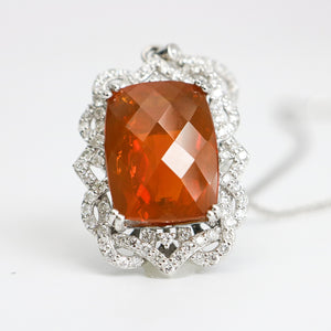 FIRE OPAL & DIAMOND PENDANT NECKLACE