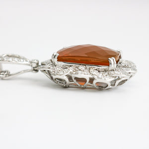 FIRE OPAL & DIAMOND PENDANT NECKLACE