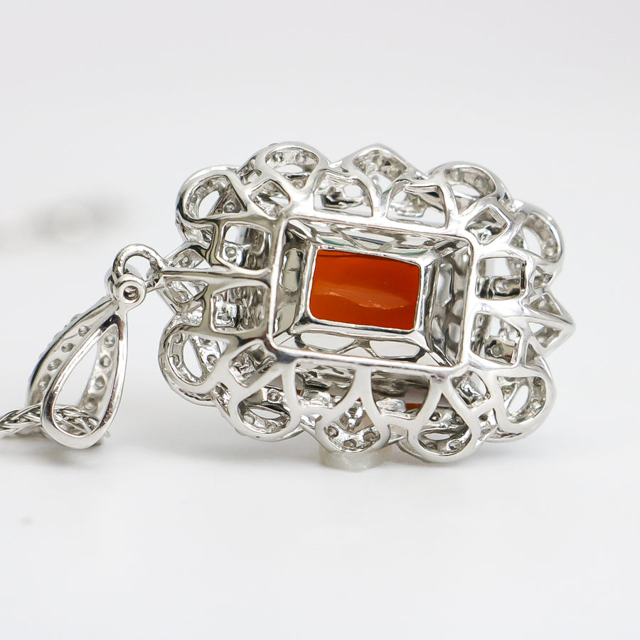 FIRE OPAL & DIAMOND PENDANT NECKLACE