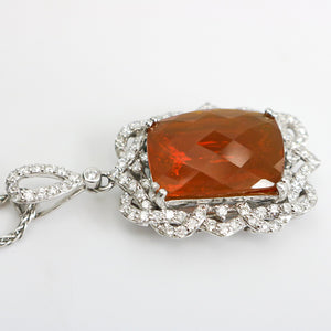 FIRE OPAL & DIAMOND PENDANT NECKLACE