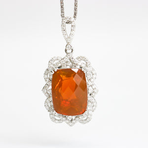 FIRE OPAL & DIAMOND PENDANT NECKLACE