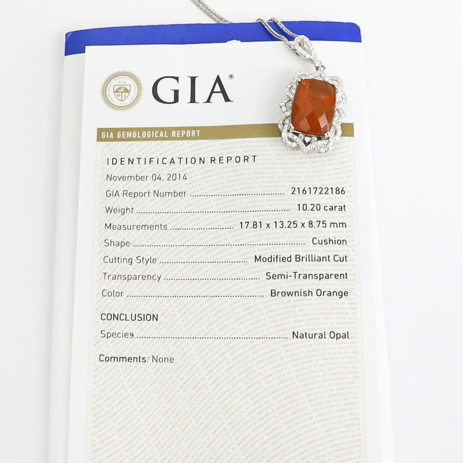NATURAL FIRE OPAL & DIAMOND PENDANT NECKLACE