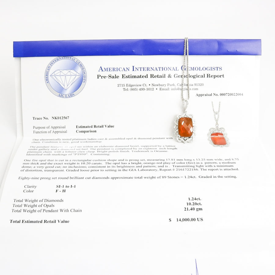 FIRE OPAL & DIAMOND PENDANT NECKLACE