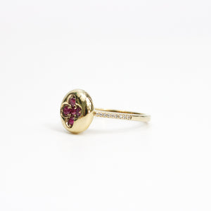 YELLOW GOLD LADY'S NATURAL RUBY RING WITH DIAMONDS