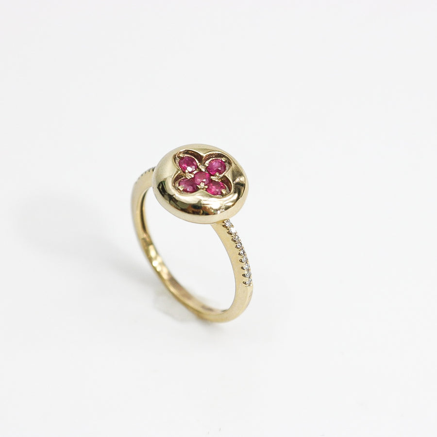 YELLOW GOLD LADY'S NATURAL RUBY RING WITH DIAMONDS