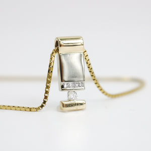 TWO TONE GOLD DIAMOND PENDANT WITH BOX STYLE NECKLACE