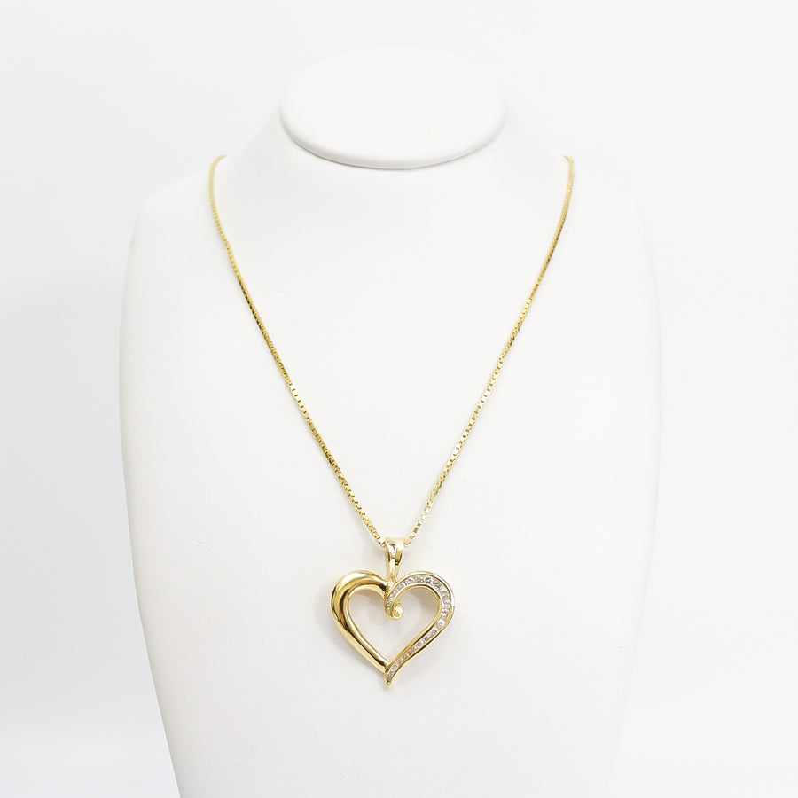 YELLOW GOLD HEART DIAMOND PENDANT WITH BOX NECKALCE