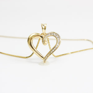 YELLOW GOLD HEART DIAMOND PENDANT WITH BOX NECKALCE