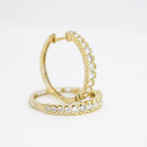 YELLOW GOLD NATURAL DIAMOND HOOP EARRINGS