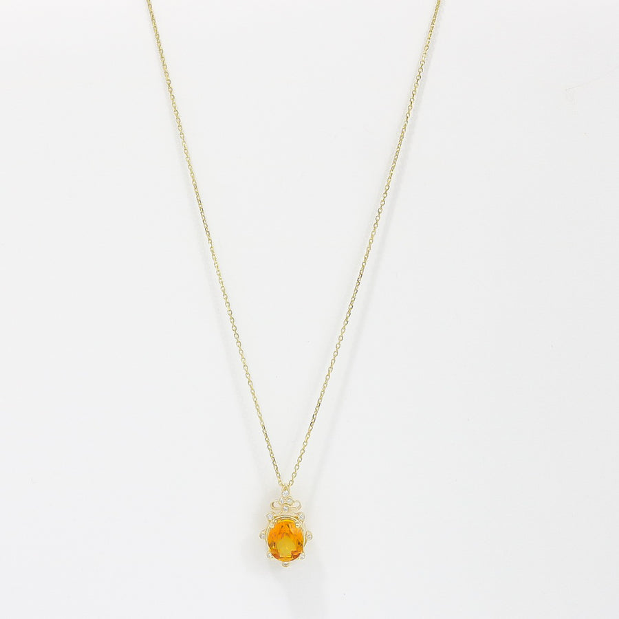 YELLOW GOLD CITRINE AND DIAMOND PENDANT WITH NECKLACE