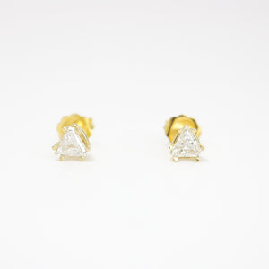 YELLOW GOLD TRIANGLE CUT NATURAL DIAMOND STUD EARRINGS