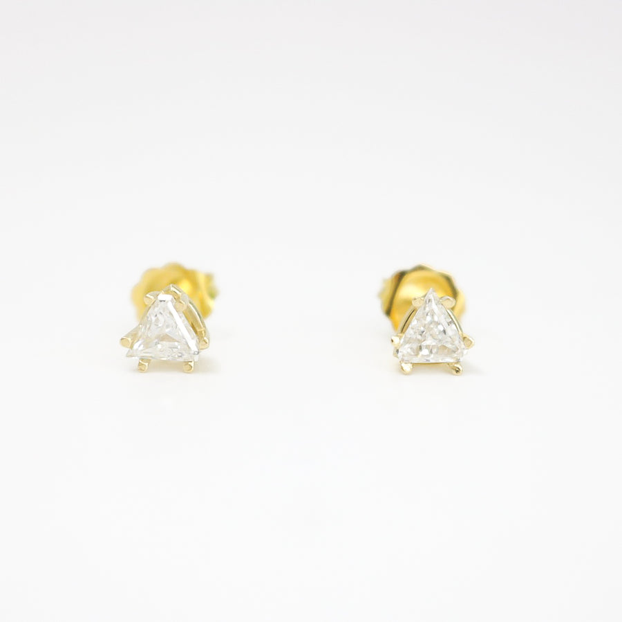 YELLOW GOLD TRIANGLE CUT NATURAL DIAMOND STUD EARRINGS