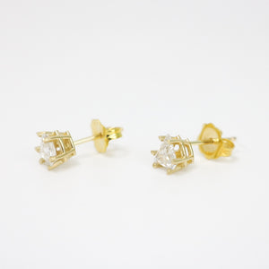 YELLOW GOLD TRIANGLE CUT NATURAL DIAMOND STUD EARRINGS