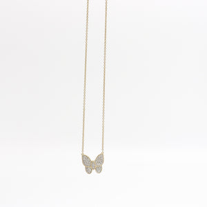 YELLOW GOLD DIAMOND BUTTERFLY PENDANT WITH NECKLACE.