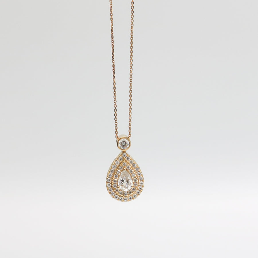 18K ROSE GOLD DIAMOND TEARDROP PENDANT WITH 14K CHAIN