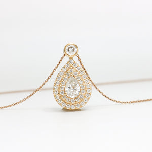 18K ROSE GOLD DIAMOND TEARDROP PENDANT WITH 14K CHAIN
