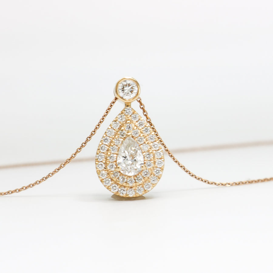18K ROSE GOLD DIAMOND TEARDROP PENDANT WITH 14K CHAIN