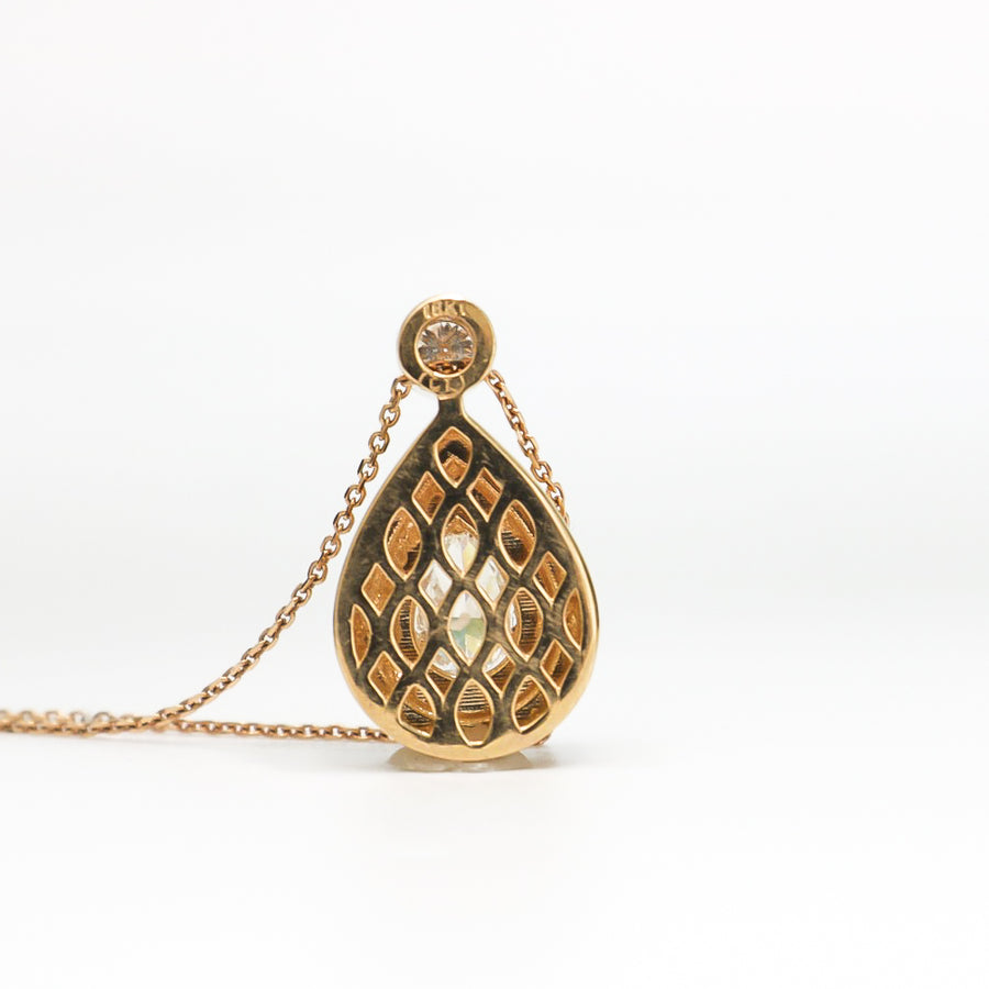 18K ROSE GOLD DIAMOND TEARDROP PENDANT WITH 14K CHAIN
