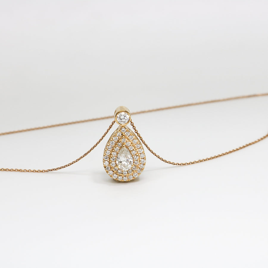18K ROSE GOLD DIAMOND TEARDROP PENDANT WITH 14K CHAIN