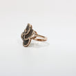 Load image into Gallery viewer, ROSE GOLD LADY'S SWIRL RING WITH BROWN AND WHITE DIAMONDS.
