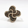 Load image into Gallery viewer, ROSE GOLD LADY'S SWIRL RING WITH BROWN AND WHITE DIAMONDS.
