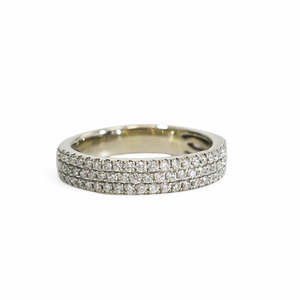WHITE GOLD THREE ROW NATURAL DIAMONDS LADY'S RING
