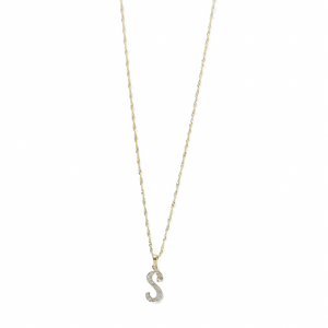 YELLOW GOLD LETTER S PENDANT WITH NECKLACE