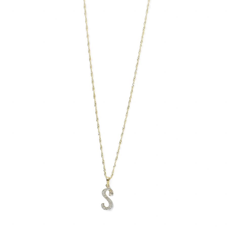 YELLOW GOLD LETTER S PENDANT WITH NECKLACE