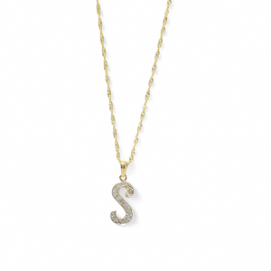 YELLOW GOLD LETTER S PENDANT WITH NECKLACE