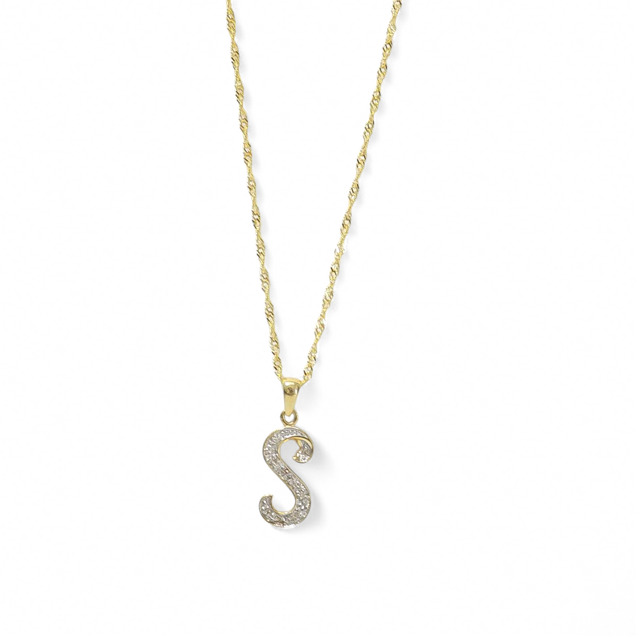 YELLOW GOLD LETTER S PENDANT WITH NECKLACE