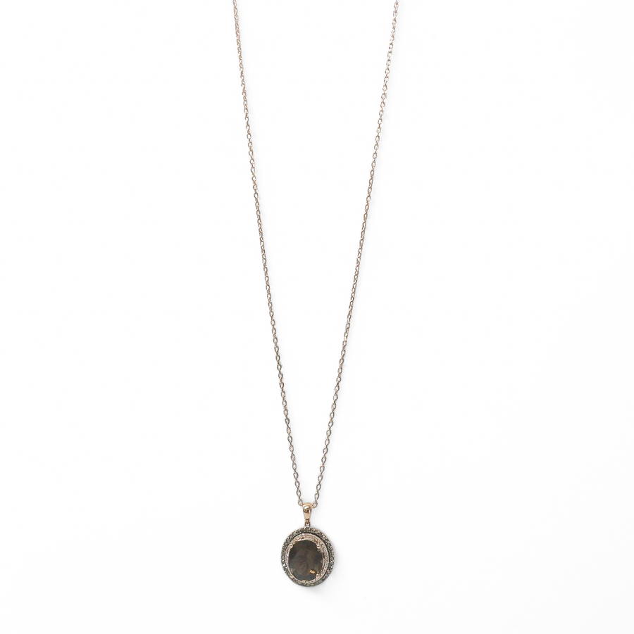 ROSE GOLD NATURAL DIAMOND & SMOKE QUARTZ PENDANT WITH CHAIN