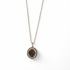 ROSE GOLD NATURAL DIAMOND & SMOKE QUARTZ PENDANT WITH CHAIN