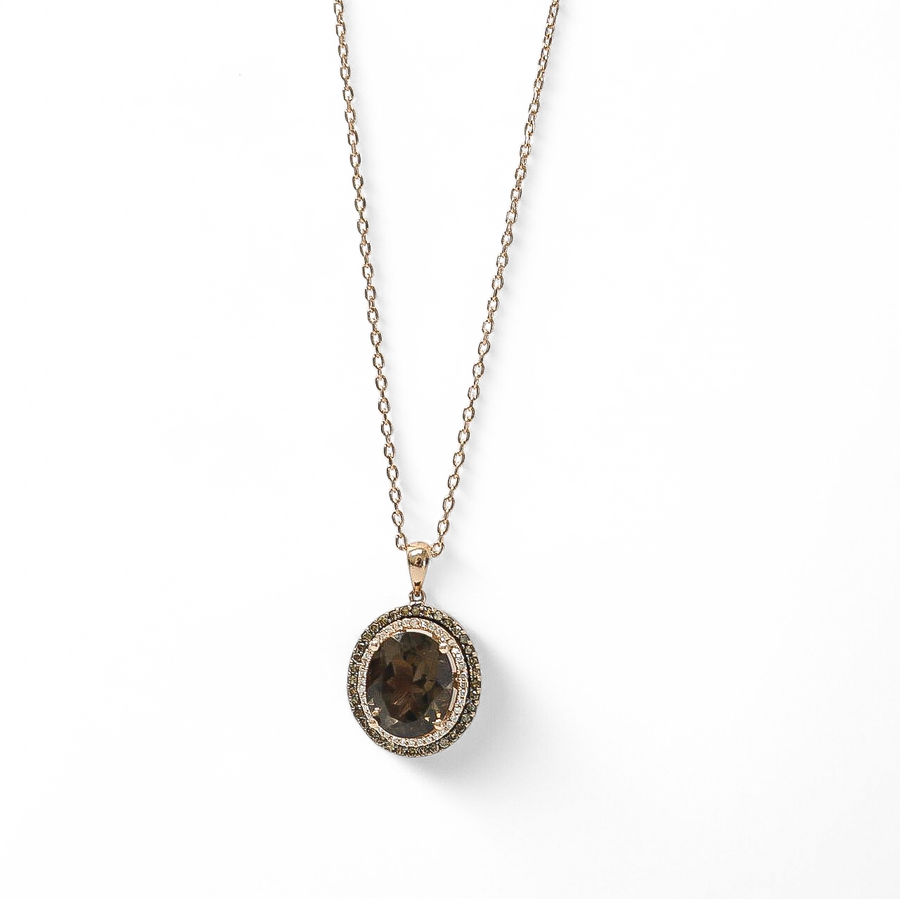 ROSE GOLD NATURAL DIAMOND & SMOKE QUARTZ PENDANT WITH CHAIN