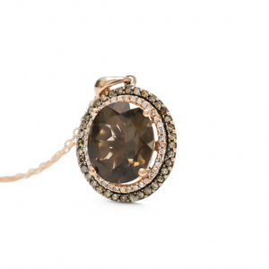 ROSE GOLD NATURAL DIAMOND & SMOKE QUARTZ PENDANT WITH CHAIN