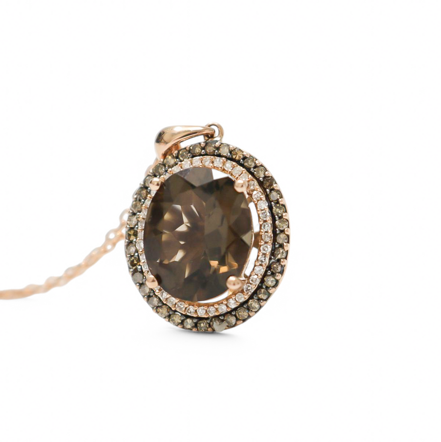 ROSE GOLD NATURAL DIAMOND & SMOKE QUARTZ PENDANT WITH CHAIN
