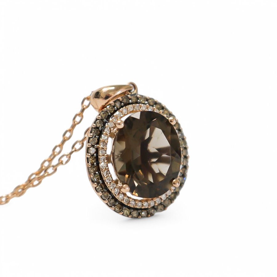 ROSE GOLD NATURAL DIAMOND & SMOKE QUARTZ PENDANT WITH CHAIN
